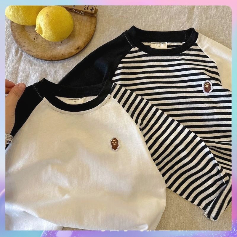 พร้อมสต็อก 1-12 ปีชายเสื้อยืด Cotton Comfort Raglan เสื้อยืดลายเด็กเด็ก