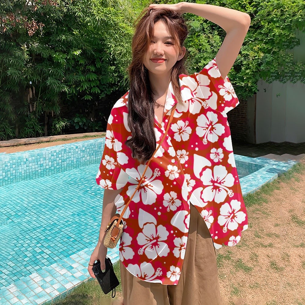 2568 Happy Water-Repellent เสื้อชีฟองเกาหลี Water-Repellent เสื้อแขนสั้นผู้หญิงฤดูร้อนดอกไม้พิมพ์ Sun Protection Robe เสื้อผ้าวันหยุดสาว Street เสื้อผ้า