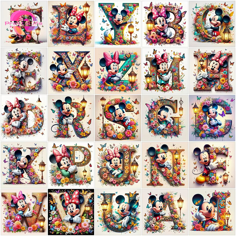 PL การ์ตูน Mickey Mouse Minnie ตัวอักษร 5D เพชรจิตรกรรมชุดคริสตัล Cross Stitch Full Diamond Home Wall ตกแต่ง 30x30 ซม./40x40 ซม./50X50 ซม.
