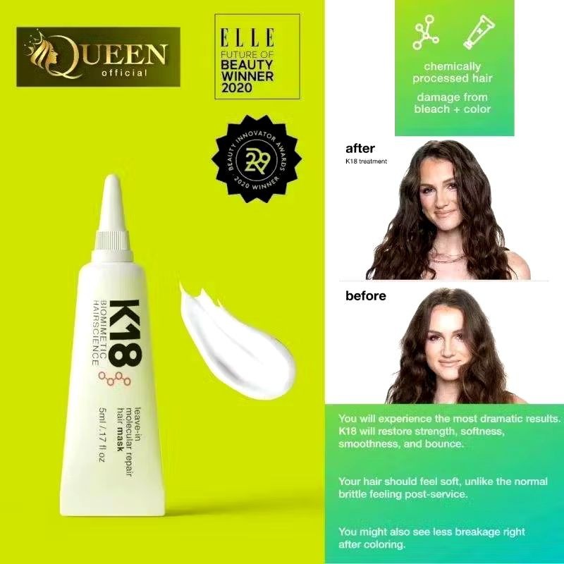 K18 Leave-In Molecular Repair Hair Mask 5ml มาส์กทรีทเม้นต์แบบไม่ต้องล้างออก ฟื้นฟู ซ่อมแซมความเสียห