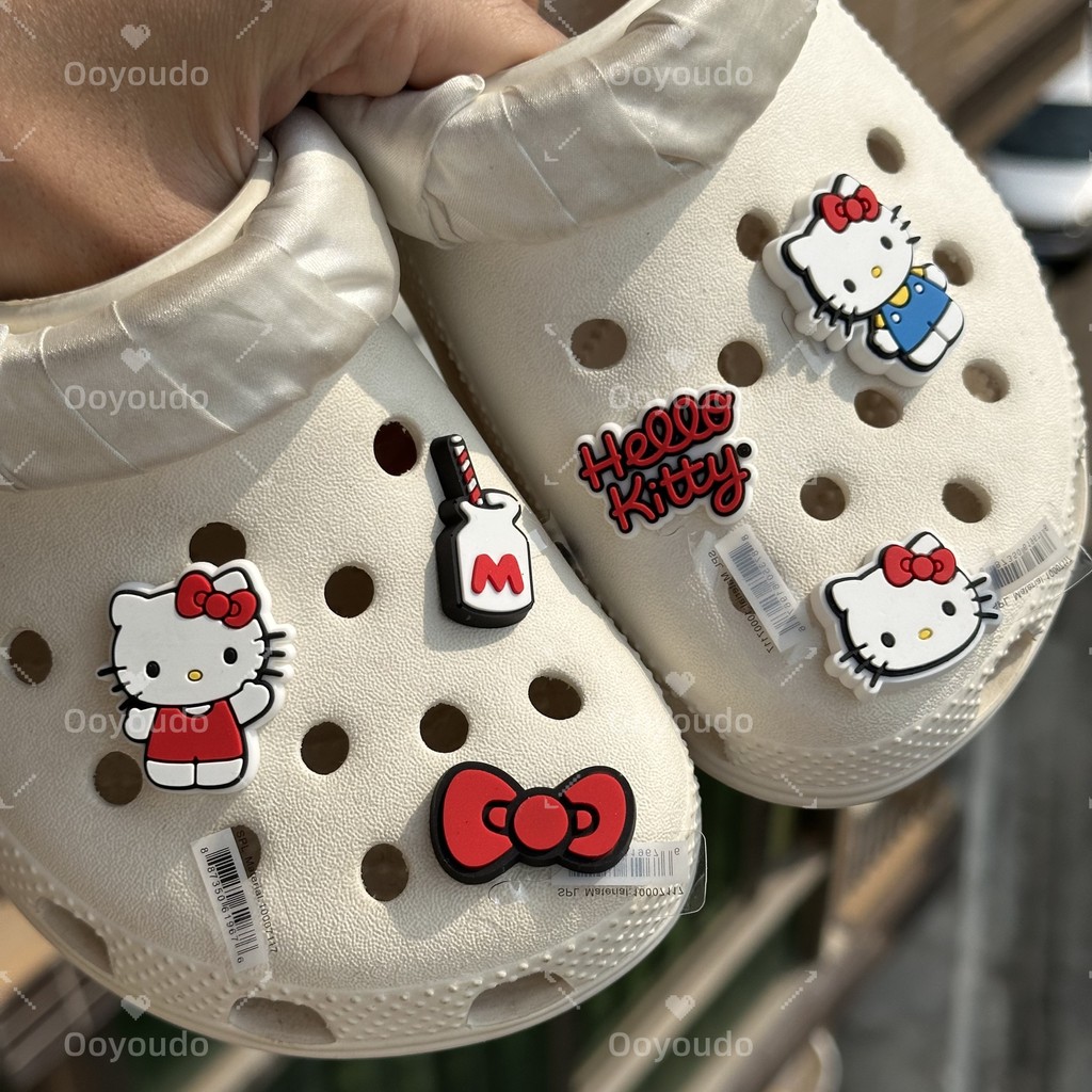 ชุดนมริบบิ้นแมวการ์ตูน s Charm Viral Clog อุปกรณ์ DIY KT Cat เหมาะสําหรับเด็ก เด็กผู้หญิง อุปกรณ์เสริมรองเท้าแตะ