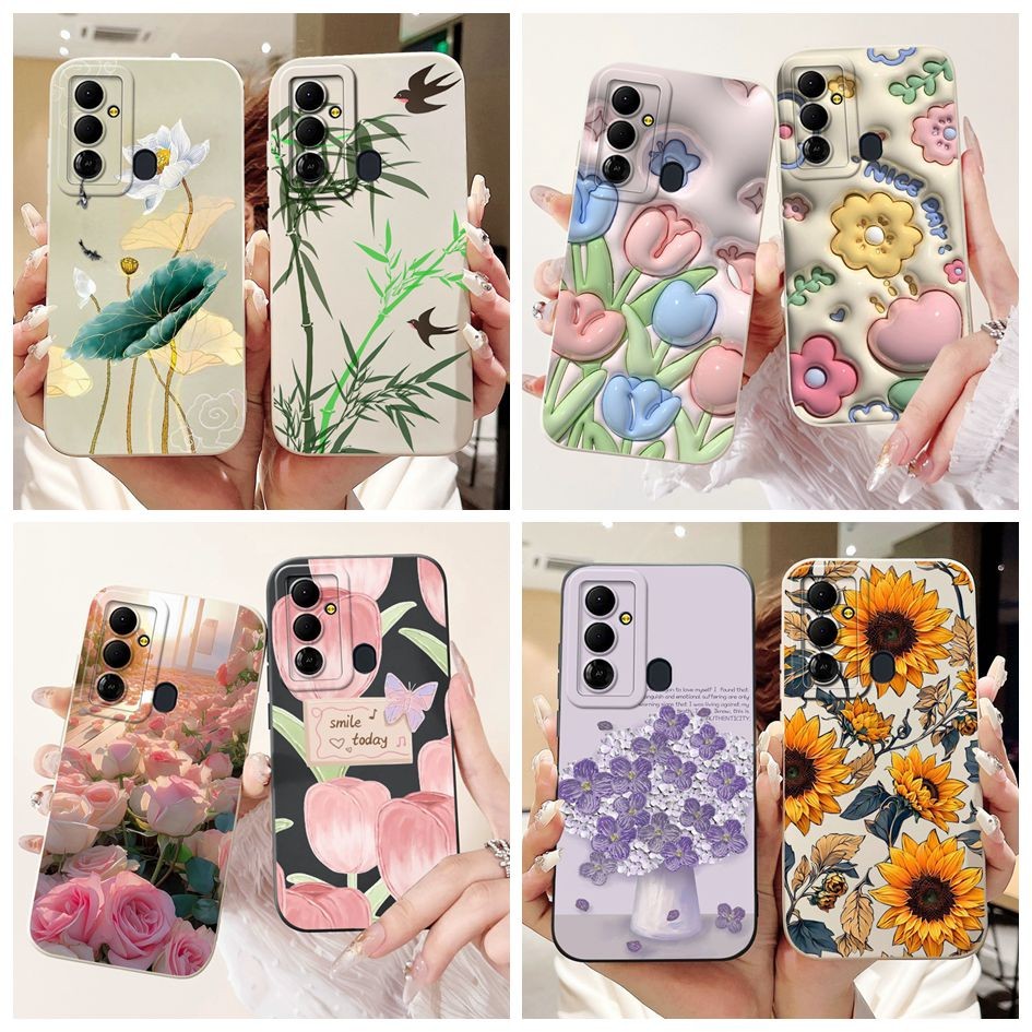 สําหรับ Tecno Pop 6 Pop6 Go ปลอก BE7 BE6j กันกระแทกใหม่สไตล์ดอกไม้ Rose ซิลิโคนนุ่มสําหรับ Tecno Pop