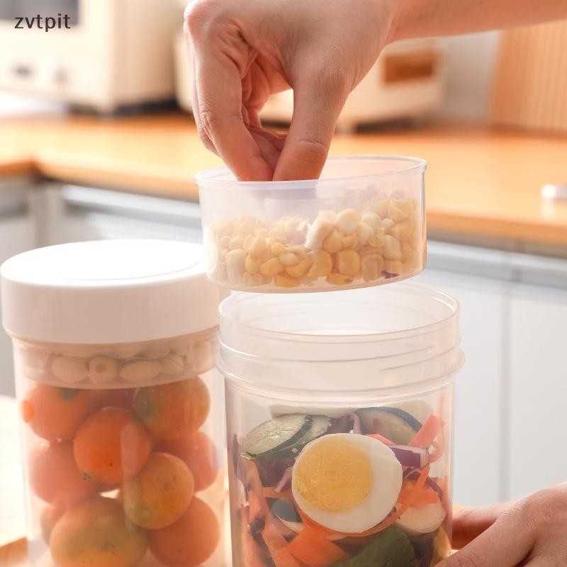[ZPT] Home Kitchen Double-Layer Salad Cup ถ้วยข้าวโอ๊ตแบบพกพา Double-Layer โยเกิร์ตถ้วยอาหารเช้าพร้อมฝาปิด Bento Cup TH ราคา ถูกที่สุด ดีลบีเคเค แกลเลอรีภาพที่ 2