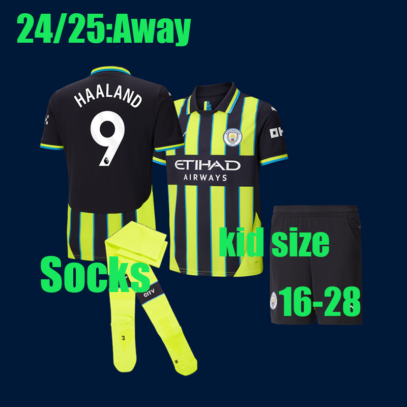 24/25 HAALAND ฟุตบอล clothe 24/25 Man City AwayJersey ชุดเด็ก (พร้อมกางเกงและถุงเท้า) STONES DEBRUYN