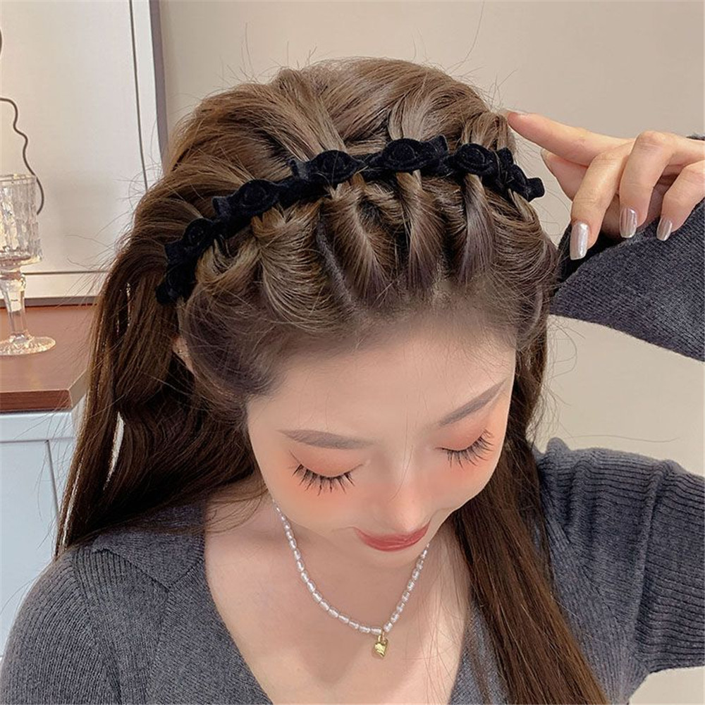 Flocked ผม Braided Hairband หญิง Simple หน้าผาก Noble ผมการ์ดผมหัก Finishing Artifact อารมณ์แถบคาดศีรษะ - รูปที่ 2