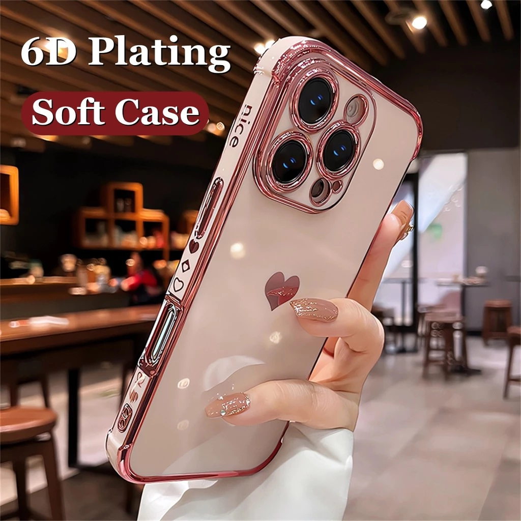 หรูหรา 6D ชุบเคสโทรศัพท์สําหรับ IPhone 11 12 13 14 15 16 Pro Max Soft TPU ปลอกรูปแบบรักฝาครอบกันกระแทก