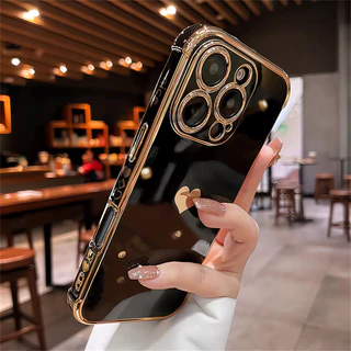 หรูหรา 6D ชุบเคสโทรศัพท์สําหรับ IPhone 11 12 13 14 15 16 Pro Max Soft TPU ปลอกรูปแบบรักฝาครอบกันกระแทก