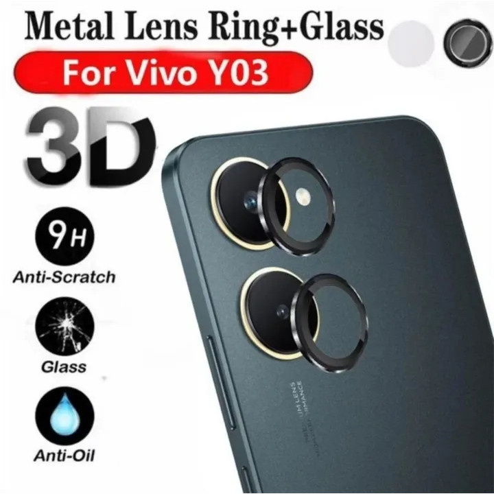 ฟิล์มวงแหวนเลนส์กล้อง สำหรับ Vivo Y03T / Y18 / Y28S 5G / Y03 4G แหวนโลหะกล้องเลนส์ กระจกนิรภัยคลุมทั