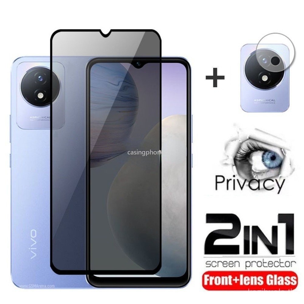 2in1 สำหรับ Vivo Y02 Y02A Y02T 2023 2024 ฟิล์มกันรอยหน้าจอกล้อง ป้องกันการสอดแนม ความเป็นส่วนตัว กระจกเทมเปอร์ ฟิล์มป้องกันเลนส์ด้านหน้า ใส โปร่งใส ป้องกันรอยขีดข่วน ราคา ถูกที่สุด ดีลบีเคเค