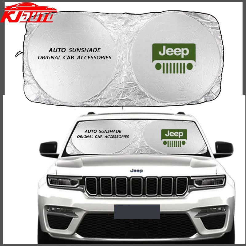 Jeep กระจกรถยนต์ด้านหน้า Sun Shade สําหรับ Jeep Renegade เข็มทิศ wittys Commander Wrangler Grand Cherokee Gladiator Sun Visor Hunter Protector ด้านหน้า SunShade ภายใน
