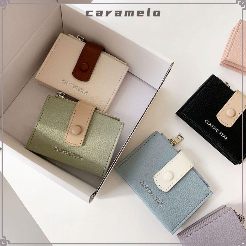 CARAMELO Money Bag, PU Leather Mini Short Wallet, Fashion Large Capacity Candy Color Coin Purse Woman