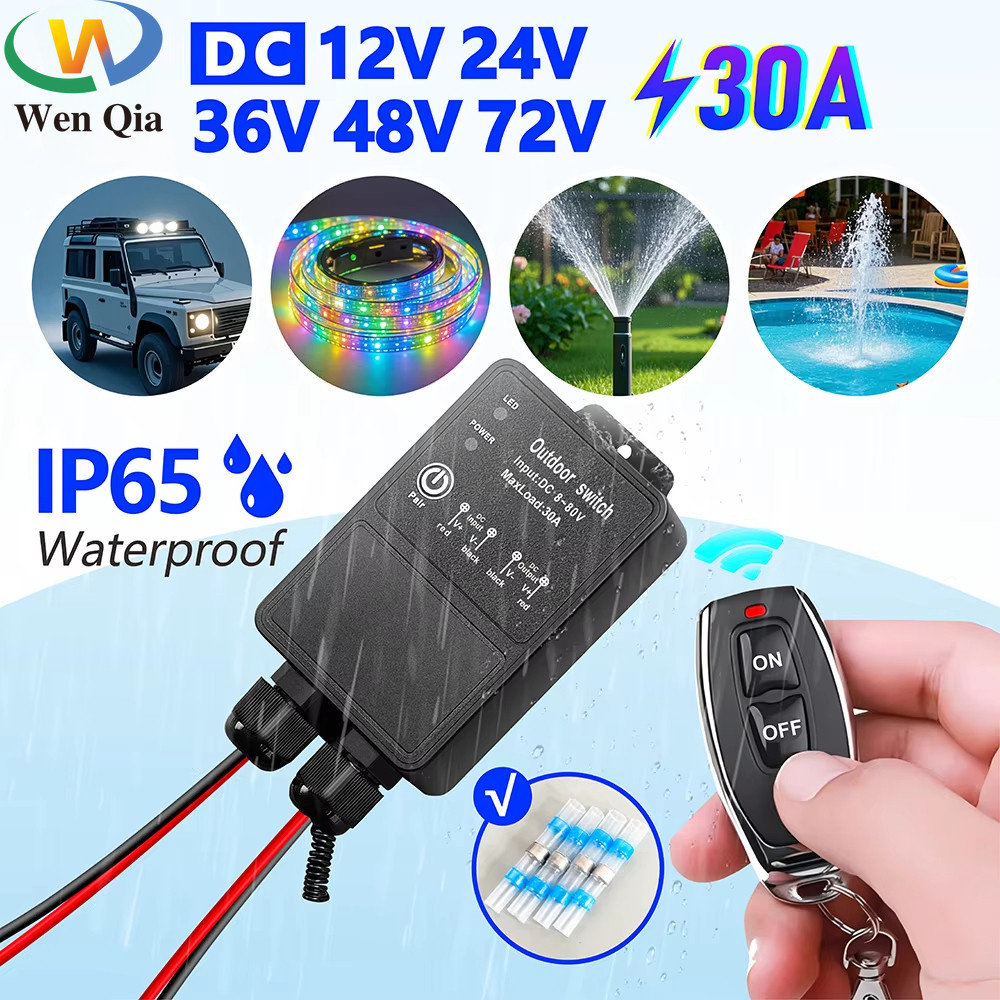 433Mhz รีโมทคอนโทรลไร้สายสวิทช์ DC 12V 24V 36V 48V 72V กันน้ํากลางแจ้ง 30A รีเลย์โมดูล 50 M ควบคุมสําหรับ LED ปั๊ม