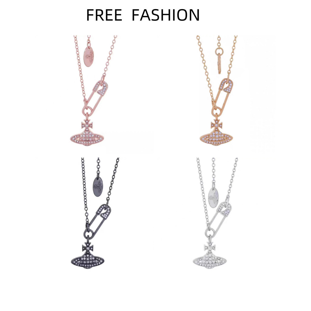 ลดราคาเวลาจํากัด VIVIE Pin Saturn สร้อยคอสร้อยข้อมือคุณภาพสูงสีดํา Rose Gold โซ่กระดูกไหปลาร้าหญิง