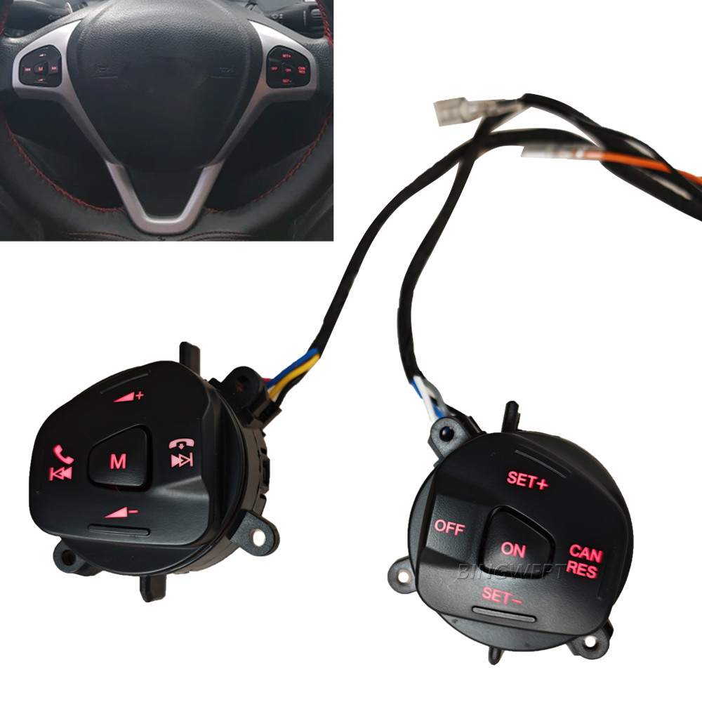 Blue/Red Led Backlight สําหรับ Ford Fiesta MK7 MK8 ST Ecosport 2013 พวงมาลัยเสียง Cruise Control ปุ่มสวิทช์