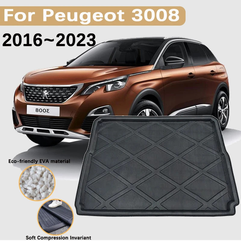 for Peugeot 3008 P84 2016~2023 MK2 Accessories 2017 2018 2022 Car Trunk Mats Rear Boot Cargo Trunk W