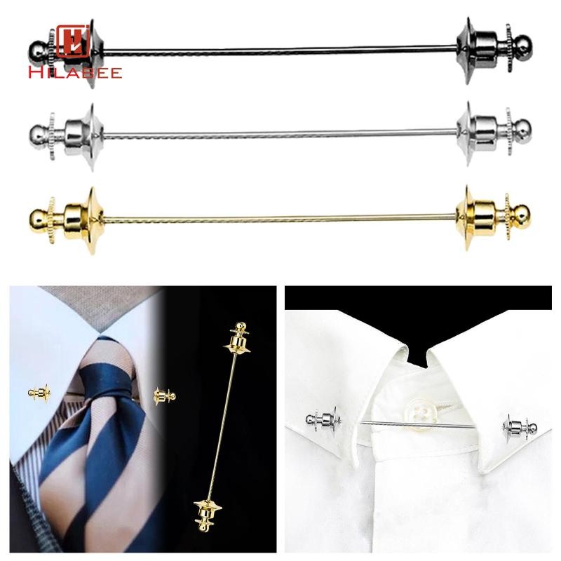 [hilabee] Classic Shirt Collar Bar Tie Pin สําหรับผู้ชาย 70 มม.Lapel Stick เข็มกลัดสําหรับงานแต่งงาน