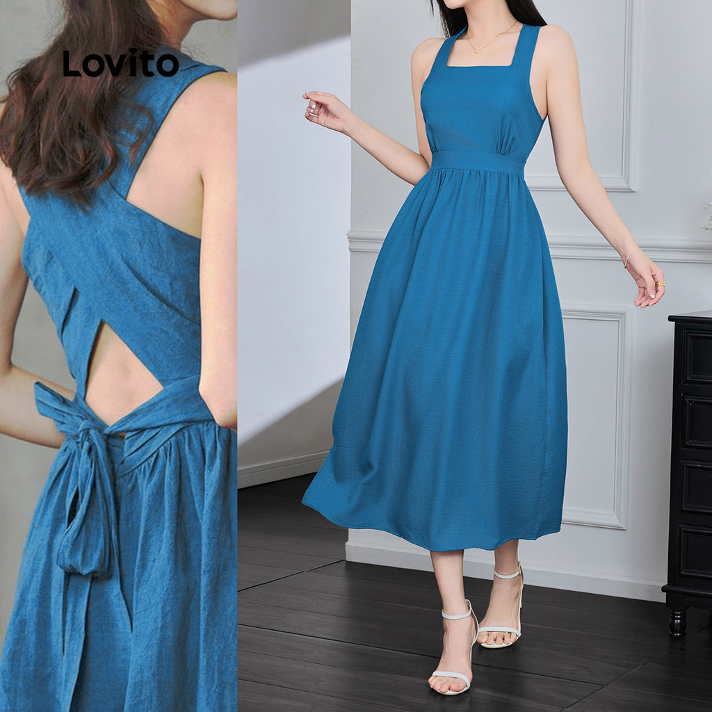 B131-MAY25-A-1-เดรสผูกเอวหลังคอเหลี่ยม-DRB131PBD1013