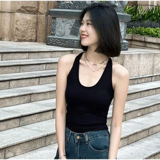 🍓Alva🍓 เสื้อกล้ามสายเดี่ยว แขนกุด สีพื้น ผ้ายืด มีฟองน้ำเย็บติดในตัว แฟชั่นใส่สบาย ระบายอากาศ ดีไซน์สวย #J558