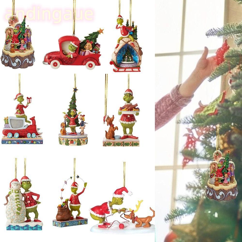 Andin คริสต์มาส Grinch เครื่องประดับ,จี้ไม้ตกแต่งต้นคริสต์มาสจี้แขวนต้นคริสต์มาส,พรรคสีเขียว Grinch อะนิเมะรูปตกแต่งคริสต์มาสตลกปี
