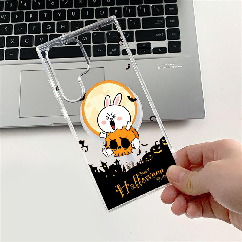SAMSUNG ฮาโลวีนน่ารักสีน้ําตาลcony Hardกันกระแทกถุงลมนิรภัยแม่เหล็กสําหรับSamsung S24 Ultra S23 Plus/Ultra S22 S21 FE Anti-Slipเต็มห่อฝาครอบโปร่งใส