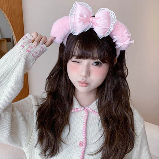 การ์ตูน Sanrio ที่คาดผมลูกไม้ Melody Hello Kitty Kuromi Lolita Plush Bow