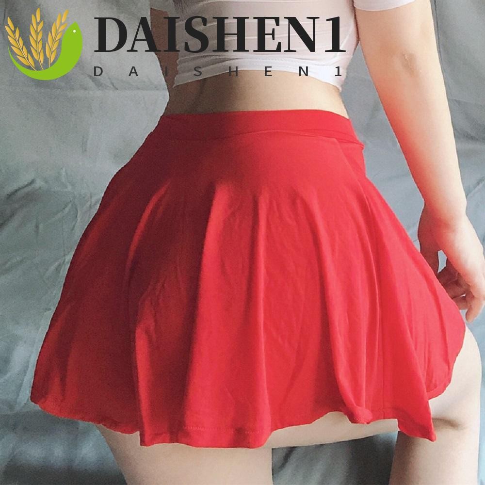 Daishen1 กระโปรงสั้น เอวสูง สีพื้น แฟชั่นสําหรับผู้หญิง