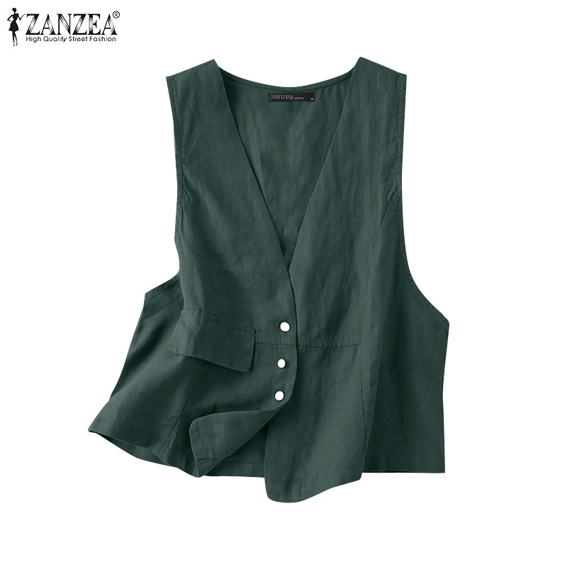 ZANZEA ซานเซีย เสื้อกั๊กคาร์ดิแกนแขนกุดคอวีลําลองเกาหลีสําหรับผู้หญิง