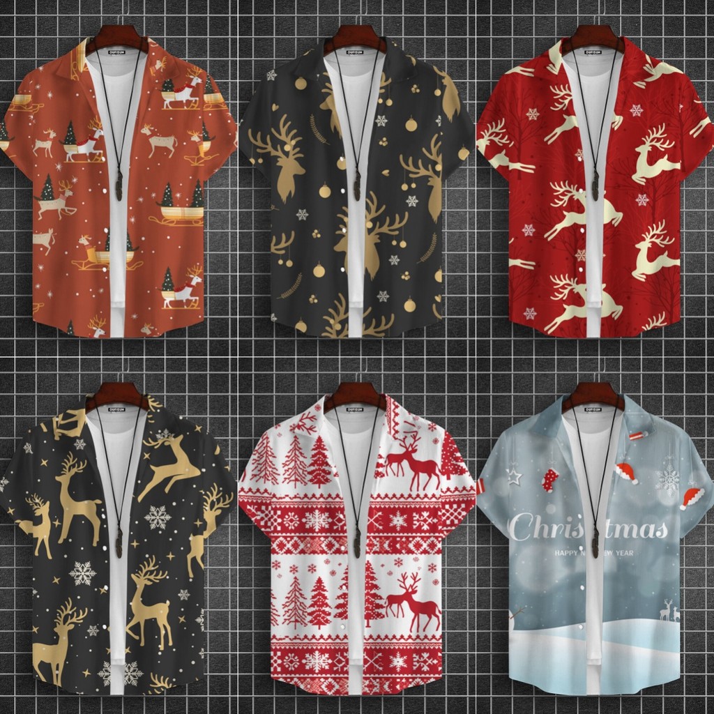 2025 ใหม่คริสต์มาสเสื้อแขนสั้นซานตาคลอสพิมพ์ปกปุ่มลงเสื้อหลวมขนาดใหญ่วันหยุดด้านบน
