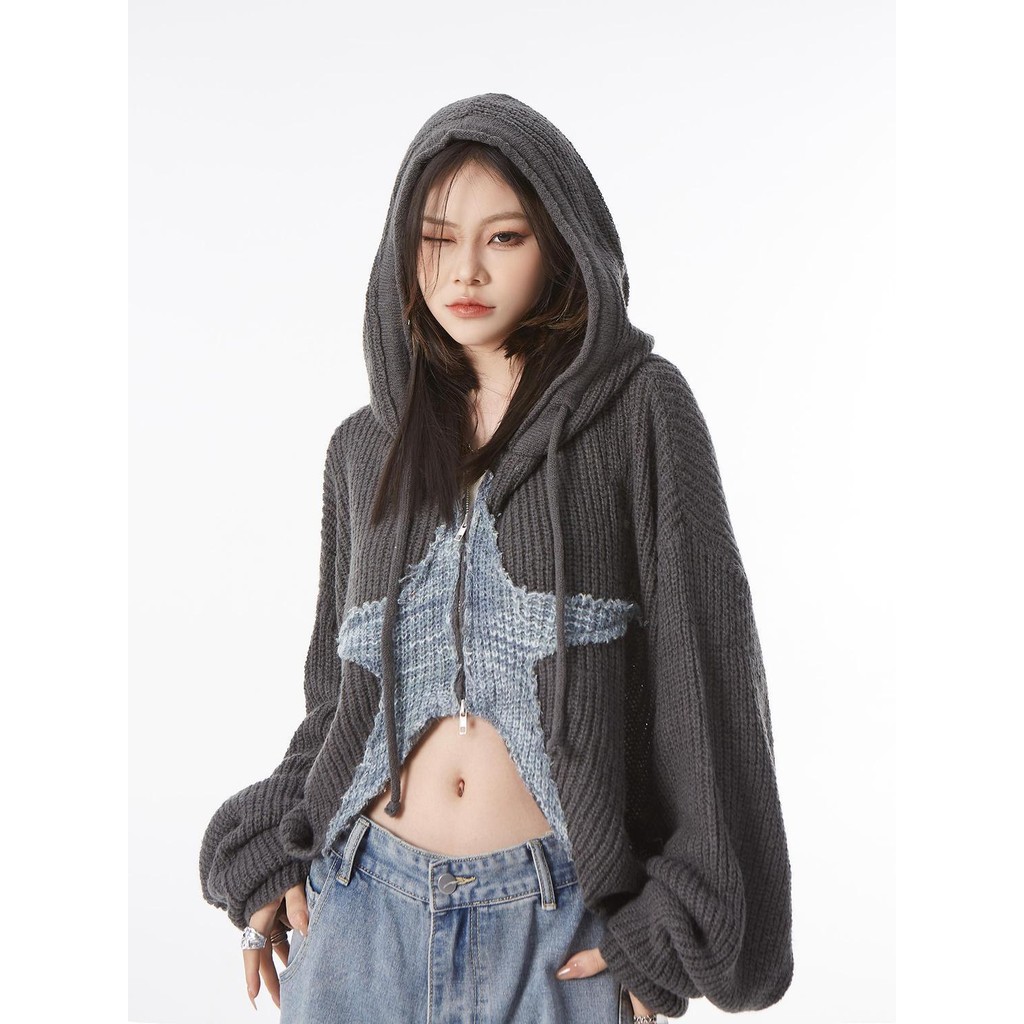 ย้อนยุคออกแบบดาวสั้นเสื้อคาร์ดิแกนผู้หญิงออกแบบเสื้อหลวม