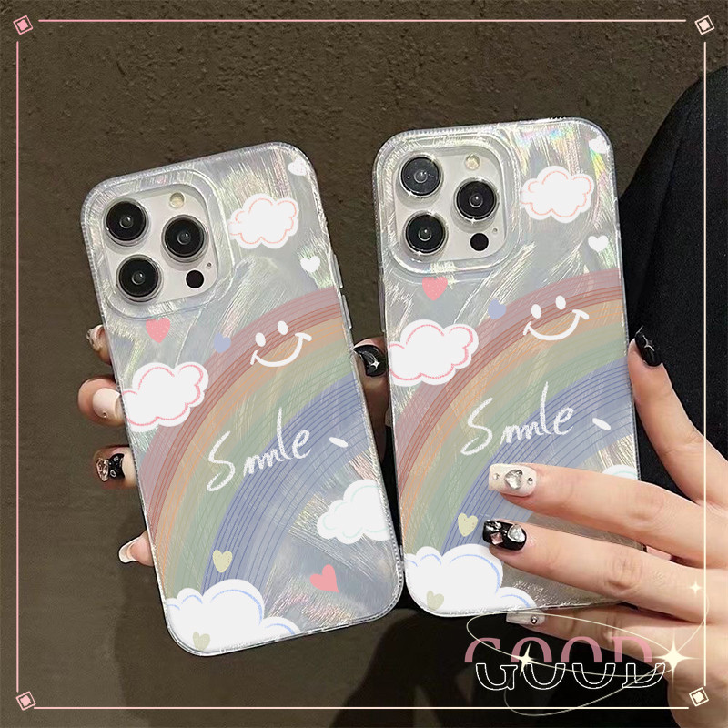 GOOD จากประเทศไทย เคส ไอโฟน ขนนกสีเงิน อ่อนนุ่ม TPU สำหรับ iPhone11 16 15 12 14 13 Pro Max 14PLUS/15PLUSสายรุ้ง รอยยิ้ม