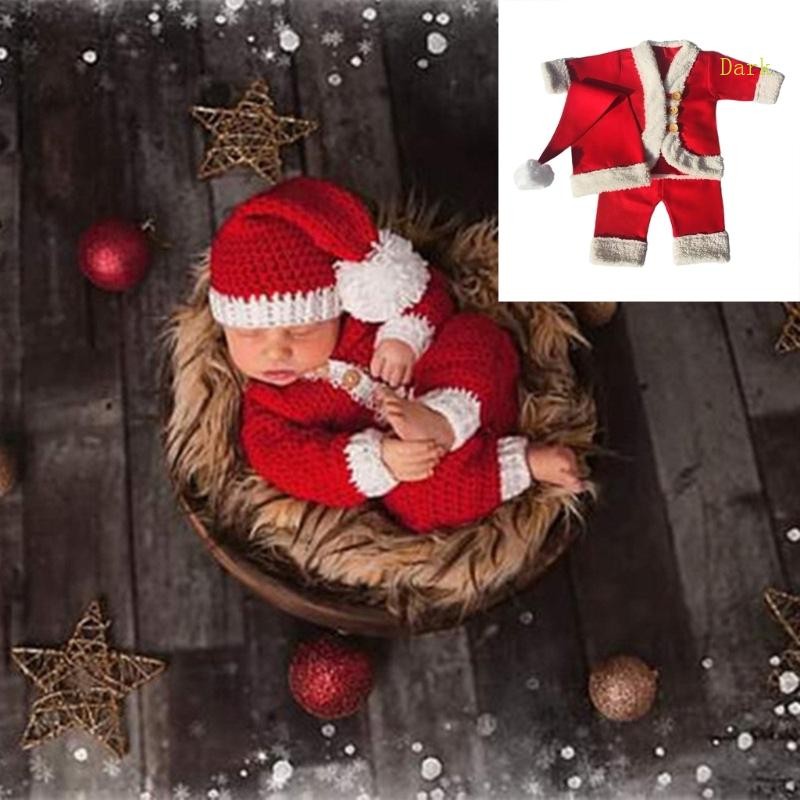 Dark Baby Christmas Photo เครื่องแต่งกายหมวกเสื้อแจ็คเก็ตทารกแรกเกิดเทศกาลการถ่ายภาพชุด