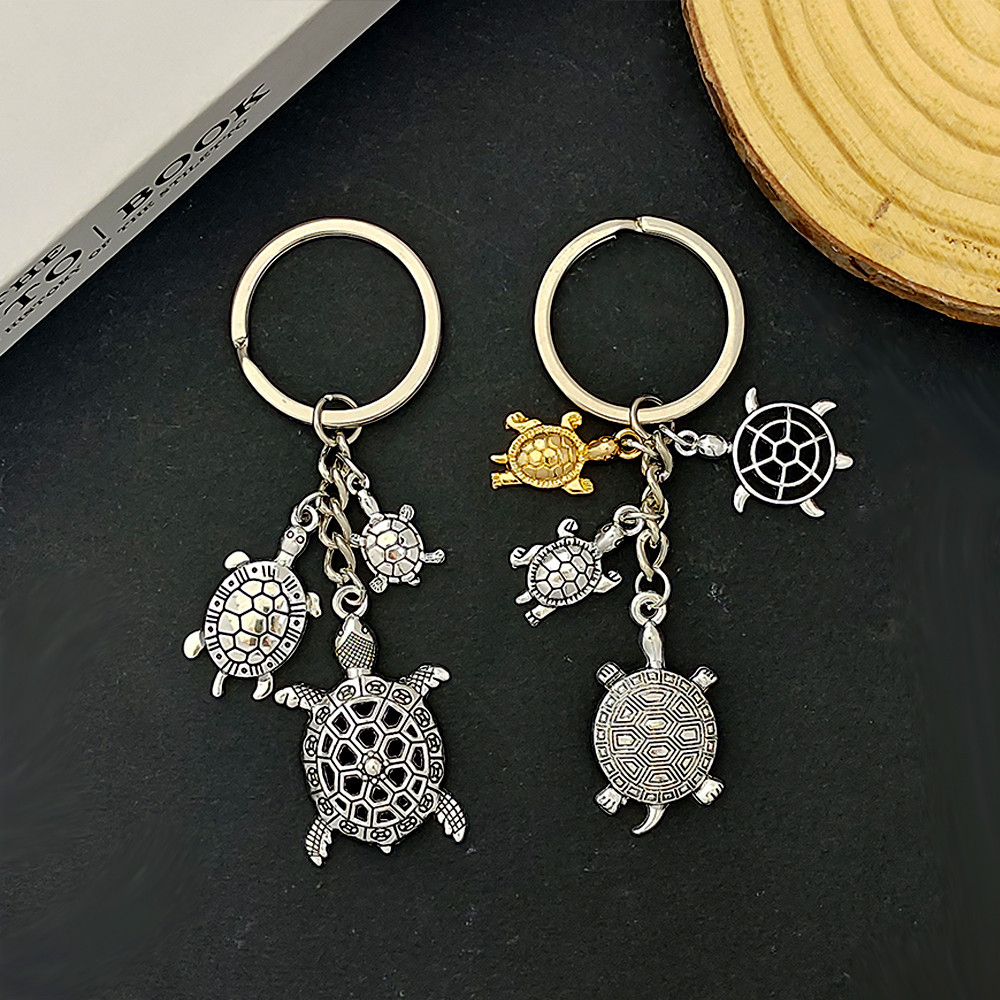 สร้างสรรค์สัตว์เต่าพวงกุญแจสีเงินโลหะพวงกุญแจกระเป๋าเป้สะพายหลังจี้อุปกรณ์ ทําเอง ของขวัญ