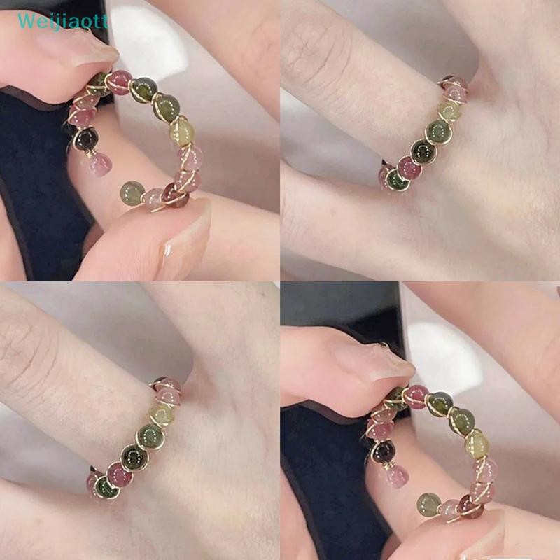 Weijiaott 1 PC Rain Tourmaline แหวนแฟชั่น Retro Handmade โลหะลวด Winding ลูกปัดเปิดแหวนหญิงเครื่องประดับ AO