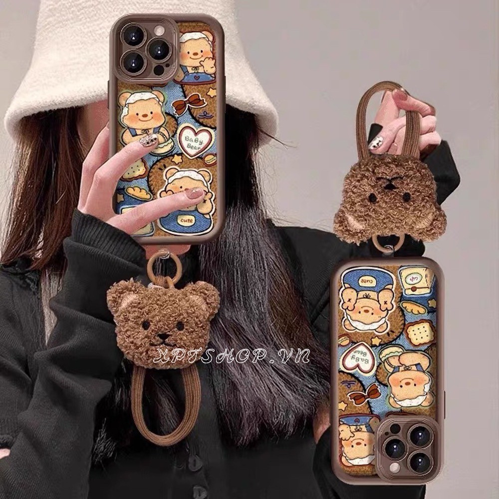 Butter Bear + จี้สีน้ําตาลเคสโทรศัพท์สําหรับ iPhone 16 Pro Max 16 Plus 15 Pro Max 14 13 12 11 Pro Max กันกระแทกป้องกันปลอกอ่อน