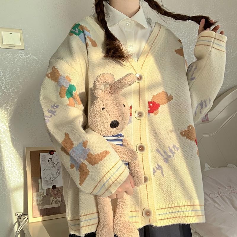 หนาหมีปักเสื้อกันหนาวผู้หญิงถักเสื้อสเวตเตอร์ถักด้านบน