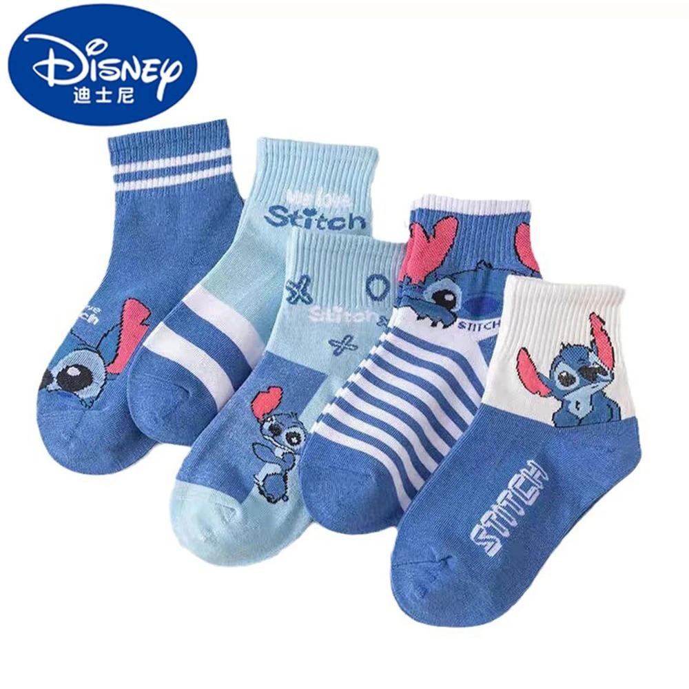 Disney Stitch ถุงเท้าเด็กลายการ์ตูน Lilo & Stitch ผ้าฝ้ายยาวปานกลาง แฟชั่น Kawaii ของขวัญวันเกิด