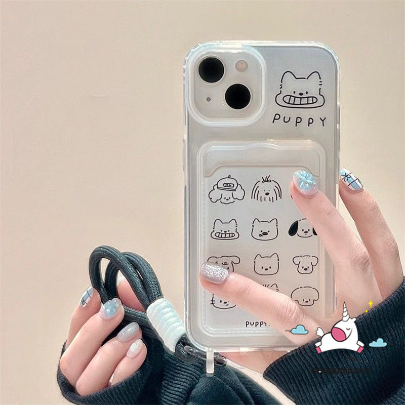 อินเทรนด์ลูกสุนัขน่ารักการ์ตูนสุนัข Simple Drawing Case สําหรับ IPhone 13 15 11 14 16 12 Pro Max 7Plus XR X XS Max 6s 7 15 6 16 8 Plus SE 2020 Luxury กระเป๋าสตางค์ช่องใส่การ์ดกรณี