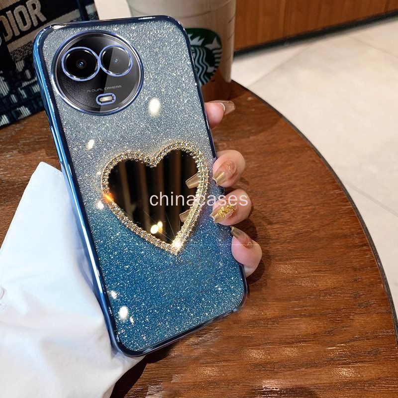 Realme 11 4G 5G 11X 5G 11 Pro 10 12X Plus C65 C67 เคสโทรศัพท์โปร่งใส Love กระจกสร้อยข้อมือซิลิโคนอ่อนนุ่มกันกระแทก Glitter ฝาครอบ RFVTGBT ราคา ถูกที่สุด ดีลบีเคเค แกลเลอรีภาพที่ 5