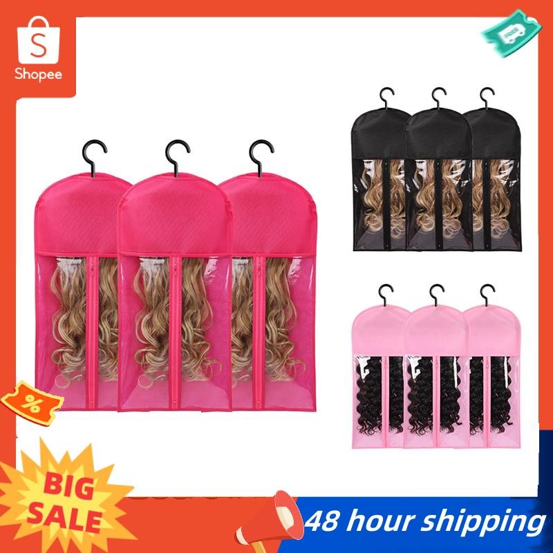 พร้อมสต็อก 3ชิ้น ผู้ถือต่อผมที่เก็บวิกผมสําหรับหลายผู้ถือวิกผมกระเป๋าวิกผมที่มีที่แขวนผมขยายการจัดเก็บ