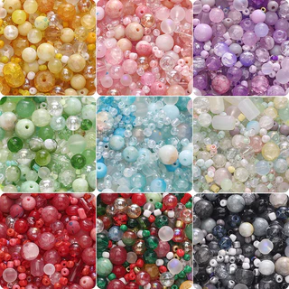 30กรัม ชุดลูกปัดแก้วหลากสีหลายขนาด 3-12 มม. อุปกรณ์ DIY ทำสร้อยข้อมือ สร้อยคอ เครื่องประดับ