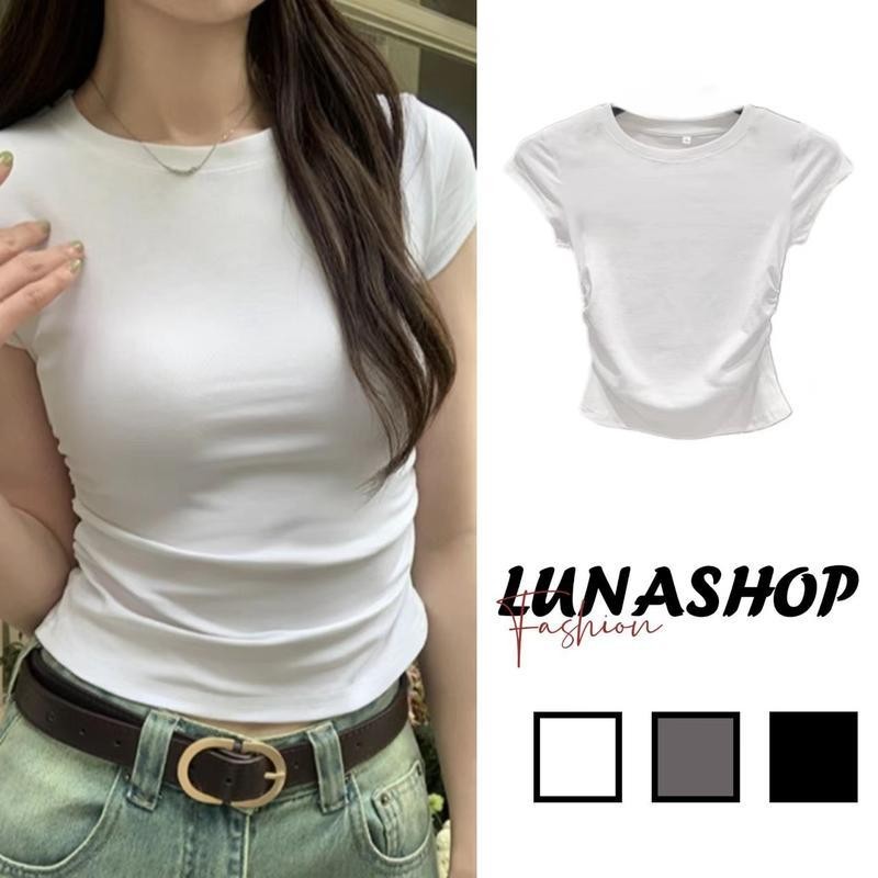 พร้อมส่ง เสื้อยืดผู้หญิง เสื้อยืดสวยๆผู้หญิง เสื้อยืดคอกลมแขนสั้นดีไซน์เอวลอย เสื้อสั้นสาวสลิมสุดฮอตรุ่นใหม่Clothing