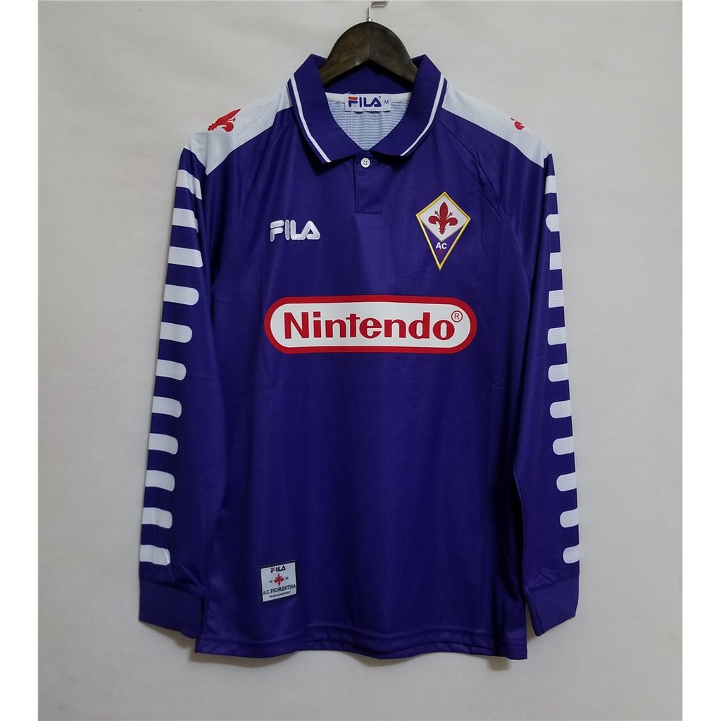 98-99 Fiorentina Home Long Sleeve Retro Soccer Jersey Football Jersi เสื้อ