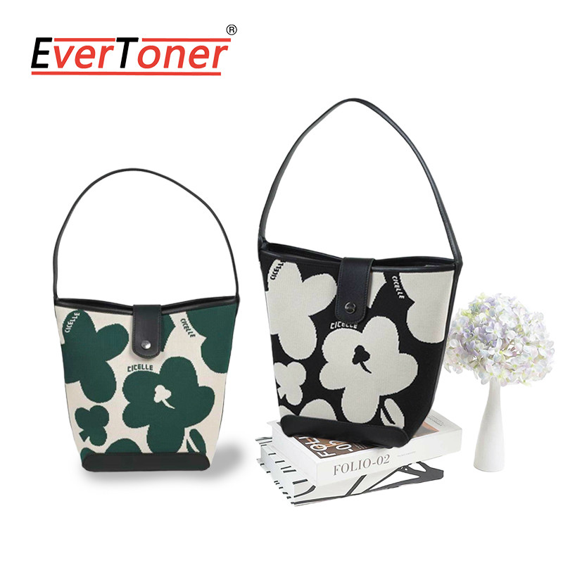 Evertoner CICELLE กระเป๋าทรงถังผู้หญิงพร้อมดีไซน์พิมพ์ลายกระเป๋าสะพายไหล่ความจุขนาดใหญ่กระเป๋าถือลําลอง