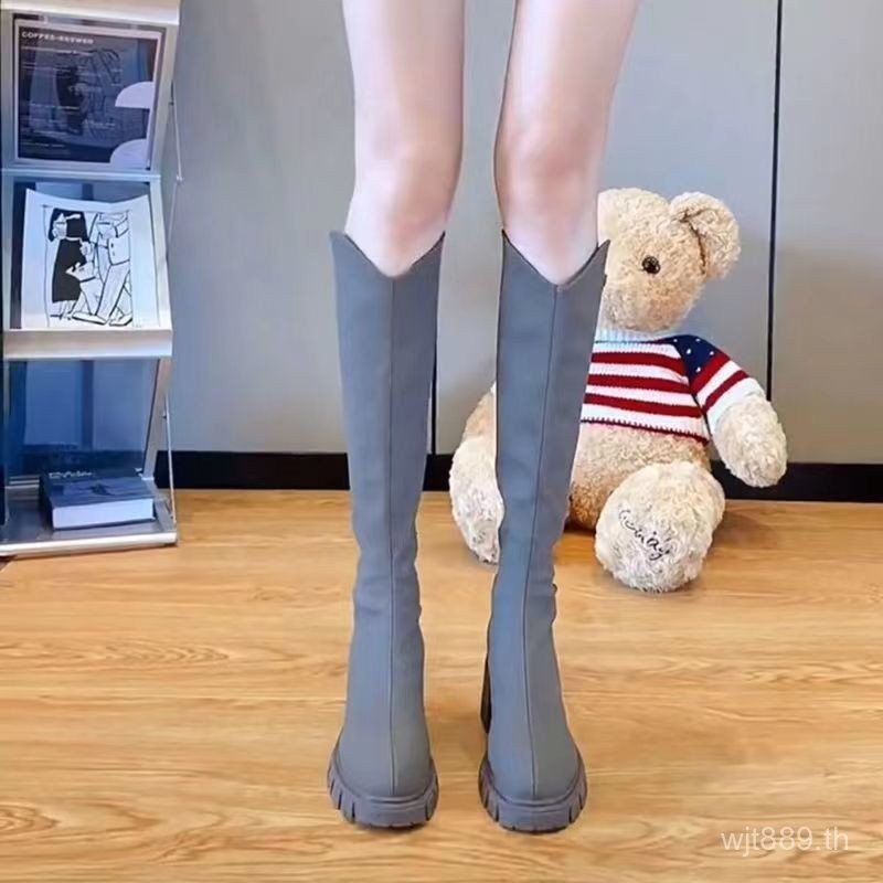 รองเท้าบูทหุ้มข้อสูงหนังแท้รองเท้าบูทยาวรุ่นใหม่สำหรับฤดูใบไม้ร่วงและฤดูหนาวของผู้หญิง2025รองเท้าบูทยาวรองเท้าบูทยาวส้นสูงแบบยืดส้นหนาย้อนยุค