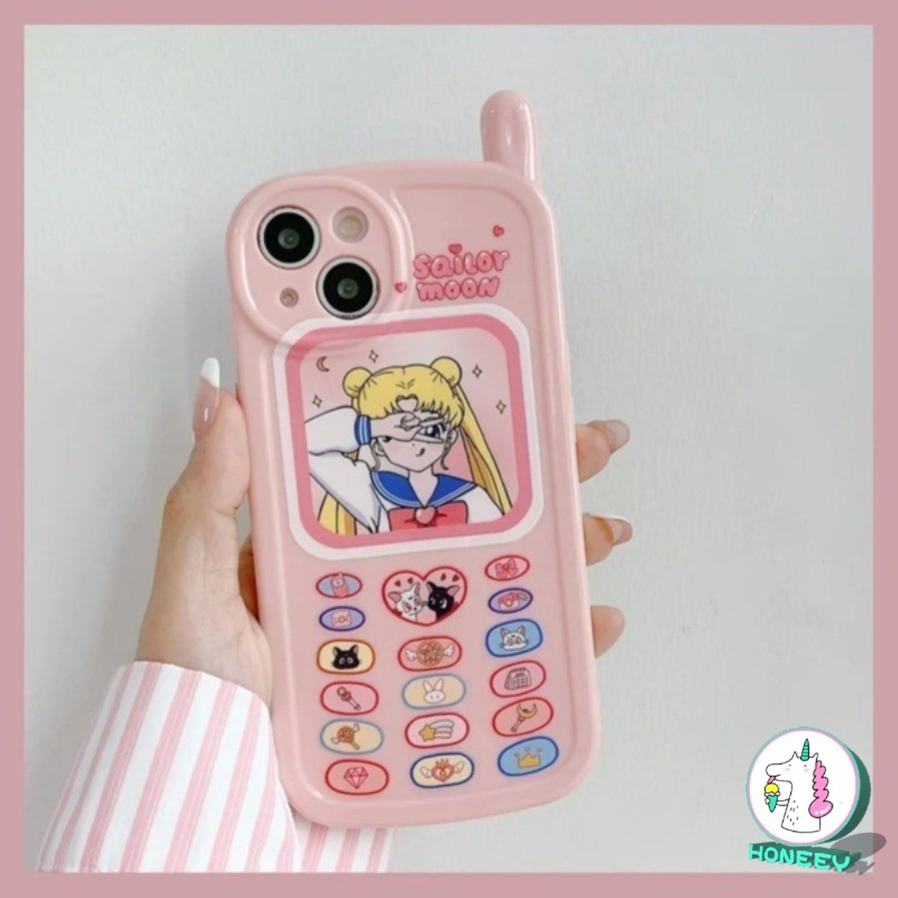 คลาสสิกอะนิเมะเซเลอร์มูน PHS รูปร่างเคสโทรศัพท์สําหรับ IPhone 11 15 16 Pro Max 13 14 12 Promax 16plus XR XS Max 7Plus 8Plus ป้องกันเลนส์กันกระแทก Soft TPU โทรศัพท์ปกหลัง
