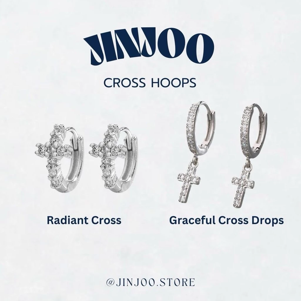 Jinjoo ต่างหูห่วงไม้กางเขน Cross Hoops ดีไซน์สวยเท่
