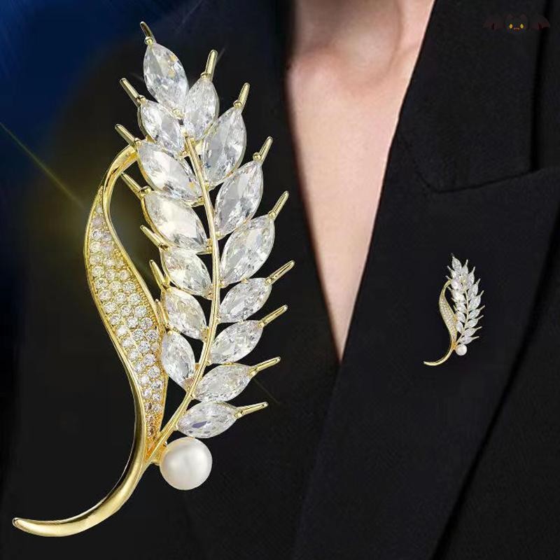 [PE] แฟชั่นคริสตัลข้าวสาลีเพิร์ลเข็มกลัด Pin สําหรับผู้หญิงเสื้อผ้า Coat เครื่องประดับ Party Accessries ของขวัญ TH
