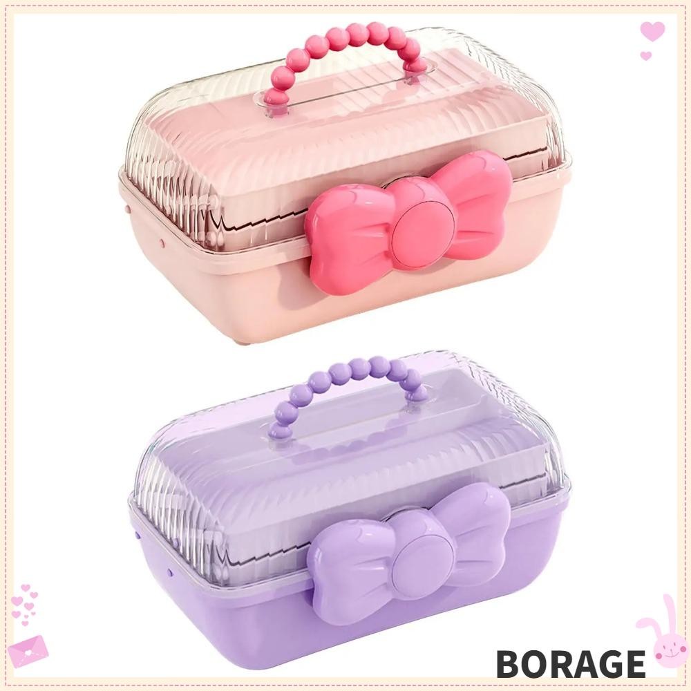 กล่องเก็บกิ๊บ BORAG, กล่องเครื่องประดับ pp Bowknot, เครื่องประดับผมหลายชั้นกันน้ําน่ารักเด็ก