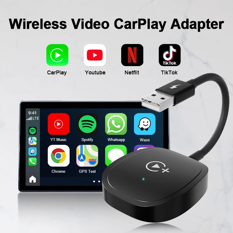 Wireless CarPlay Dongle แปลงคาร์เพลย์แบบใช้สายจากโรงงานเป็นดองเกิล CarPlay ไร้สาย รองรับการรับชม YouTube/Netflix/ttok บน