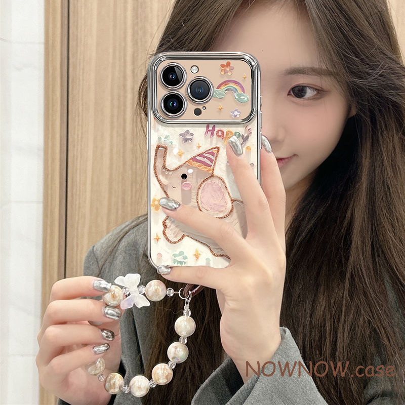 Iphone 16 15 14 13 12 11 Pro Max X XR XS Max 7 8 Plus INS น่ารักสายรุ้งช้างเงินผีเสื้อโบว์สร้อยข้อมือเคสโทรศัพท์ปกอ่อน